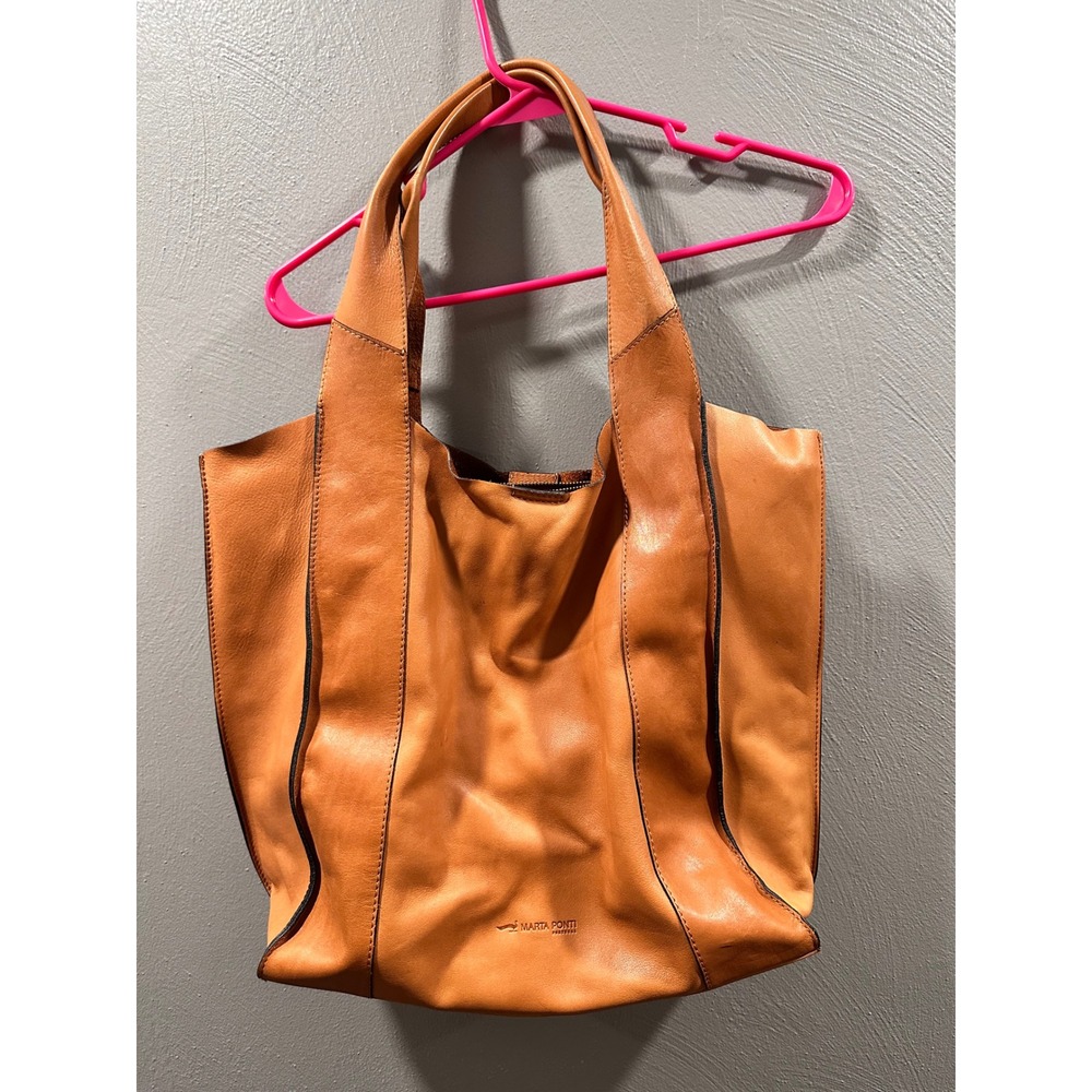 Marta Ponti Portugal Tan Brown Leather Tote Shoulder Bag Slouchy Shopper